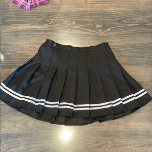 Black Pleated Skirt with White Stripes